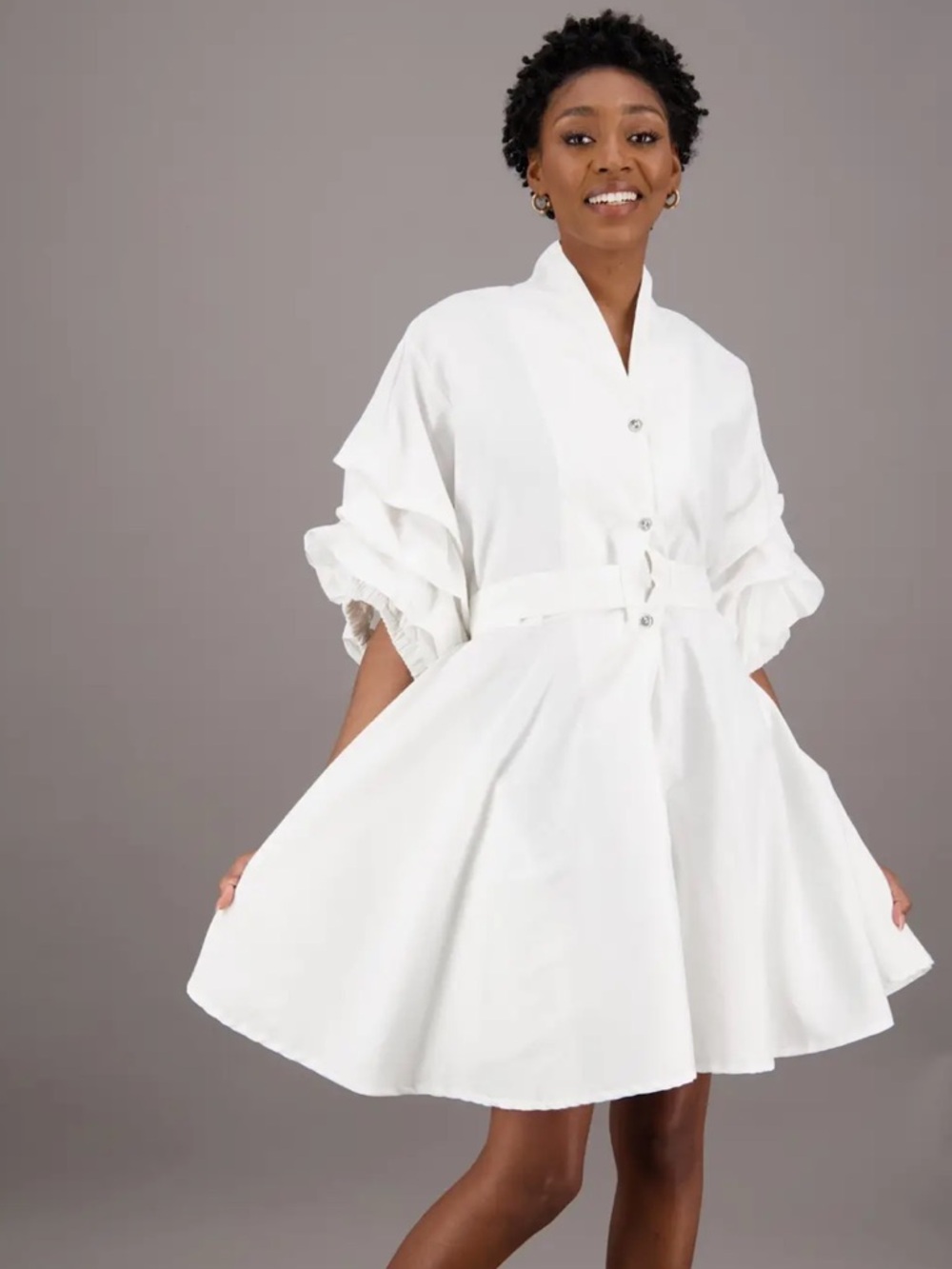 Advance Apparels White Fit-and-Flare Button-Front Mini Dress